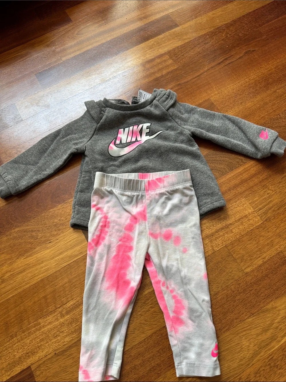 Nike Gray Sweatshirt with Pink Tie-Dye Leggings